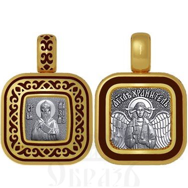 нательная икона святой преподобный максим исповедник, серебро 925 проба с золочением и эмалью (арт. 01.077)