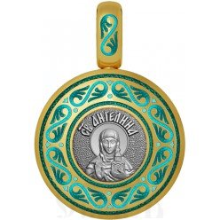 нательная икона святая блаженная ангелина сербская королева, серебро 925 проба с золочением и эмалью (арт. 01.004)