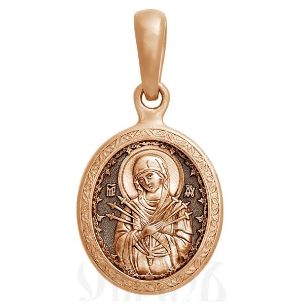 образок «икона божией матери «семистрельная», золото 585 проба красное (арт. 202.206-1)