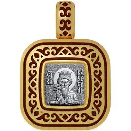 нательная икона святой благоверный князь вячеслав чешский, серебро 925 проба с золочением и эмалью (арт. 01.065)